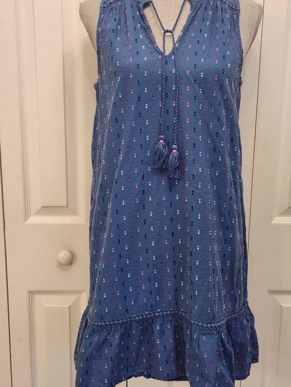Crown & Ivey Sleeveless Blue Tassel Detail Sundress Sz S